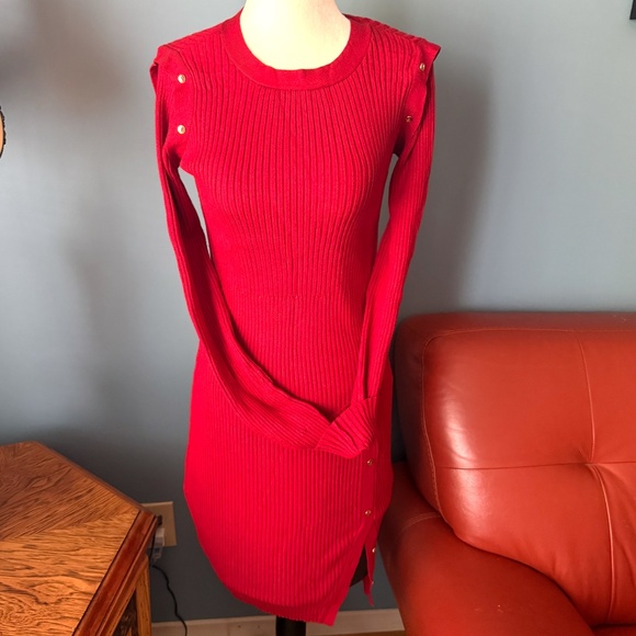 Venus red ribbed rayon blend long sleeve knit sweater dress NWOT - Picture 2 of 14